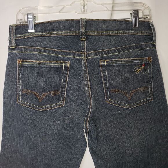 Vintage Y2K Pamela Anderson Dark Denim Bootcut Flare Jeans Womens Size 28 - Picture 3 of 9